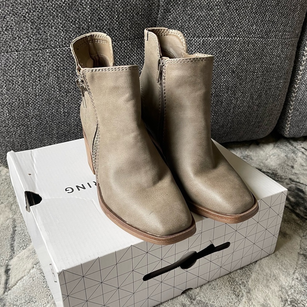 Grey khaki heeled booties